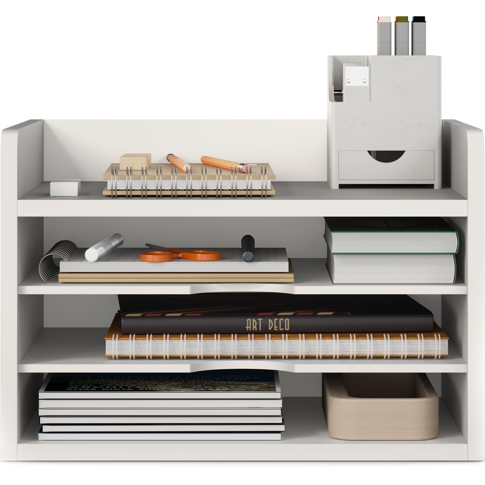 File Organizer, 4-Tier Office Desk Organizer, Open Top Wood Organizer for Cla…