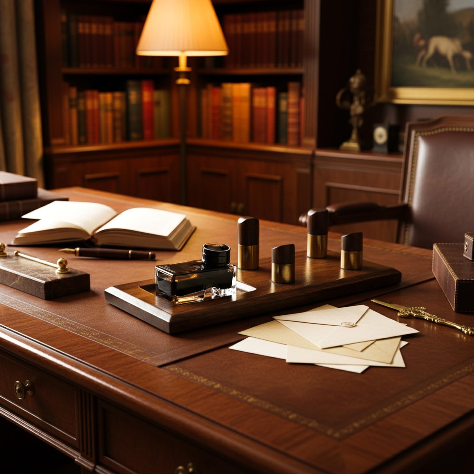 Luxury Wooden Desk Pen Stand with Ink Bottle Holder – Premium Executive Offic…