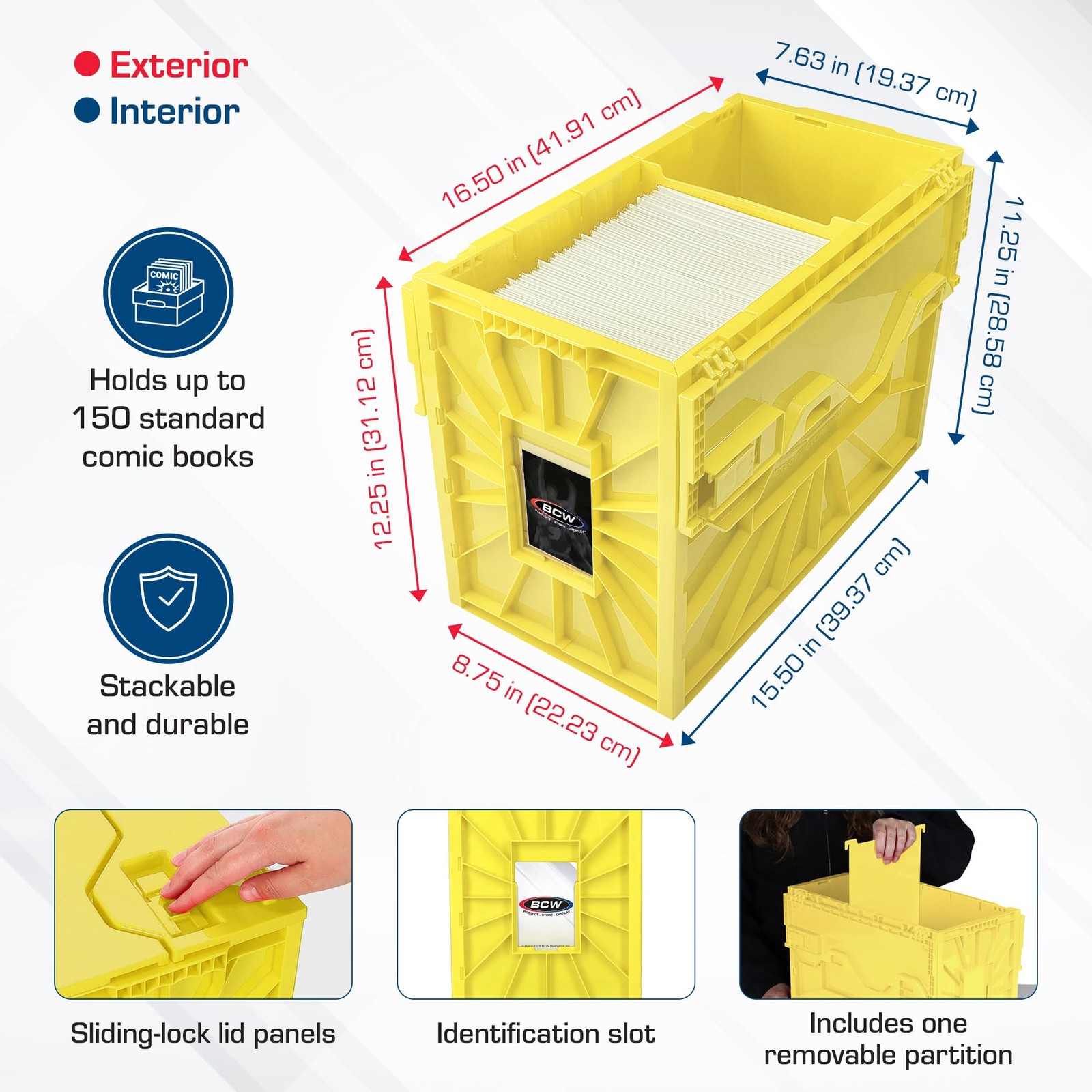 BCW Short Comic Book Bin | Holds 150 Comics | Stackable Single, Yellow
