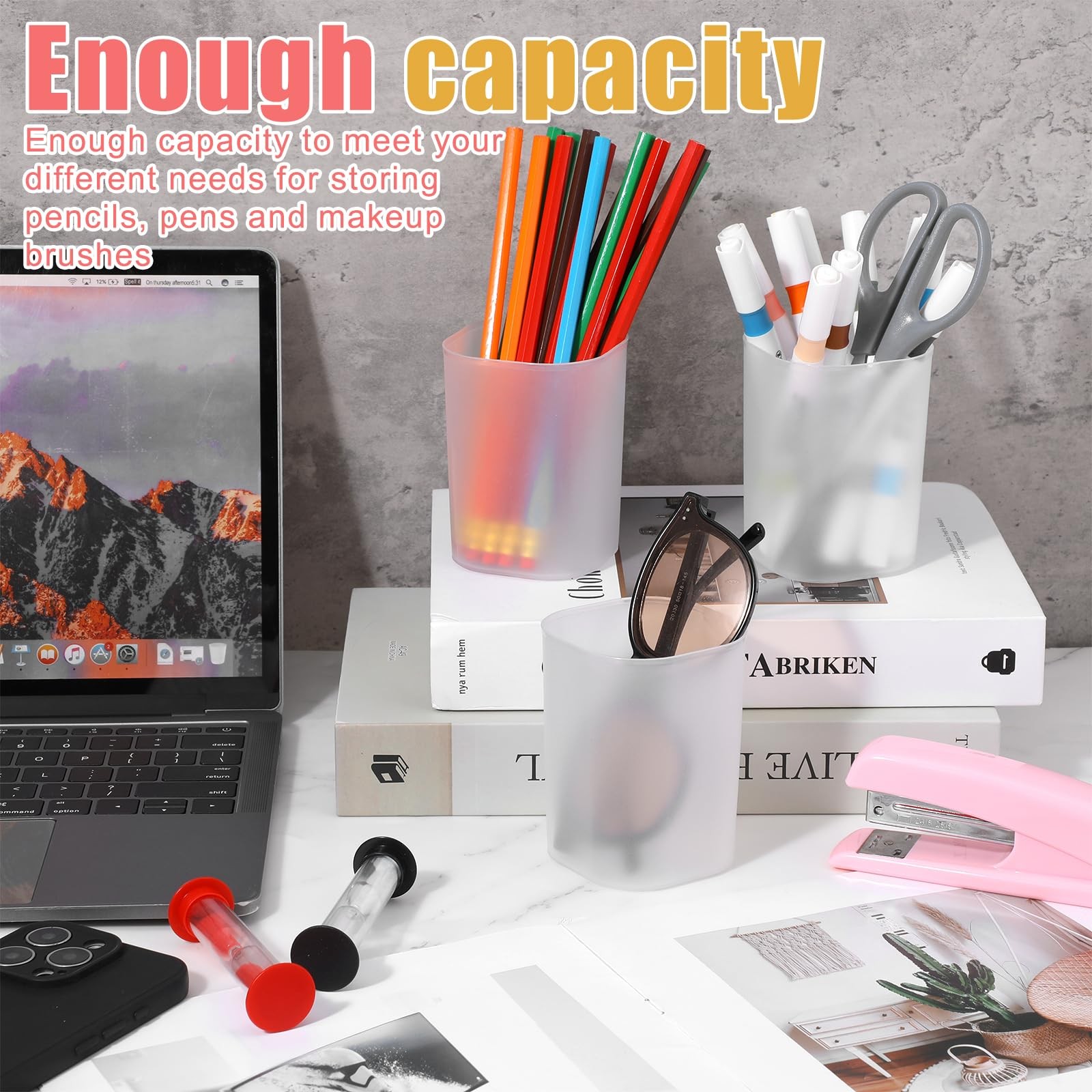 24 Pack Translucent Pen Holder Pencil Cups for Desk Organizers and Storage St…