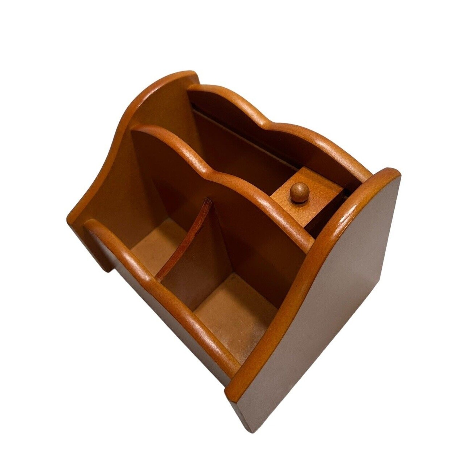 MCM Wood Turning Mail Accessories Holder Lazy Susan Swivel Desk Organizer Caddy