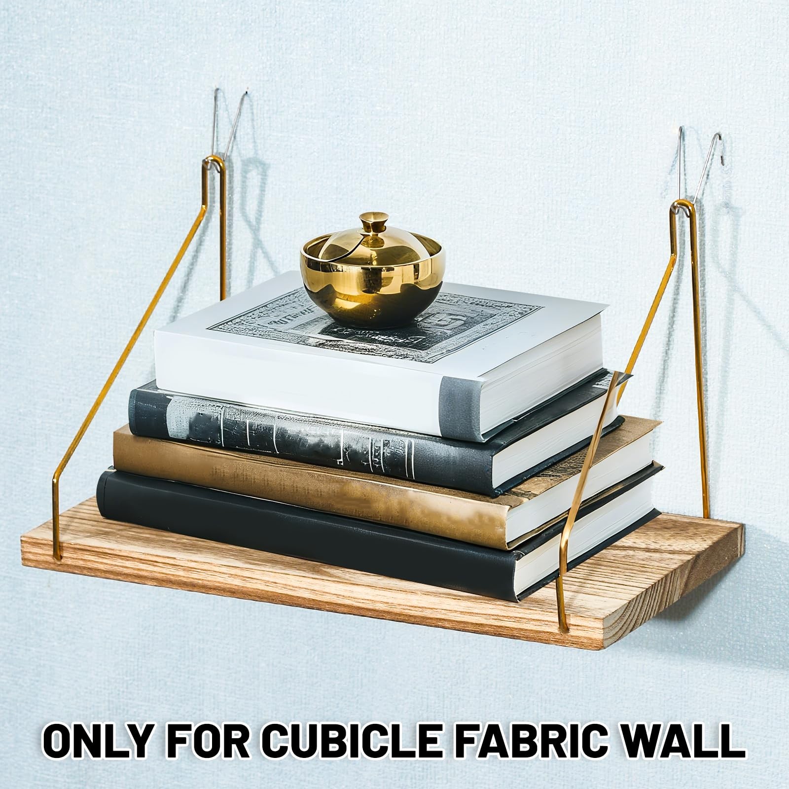 12×6 Inch Wooden Cubicle Shelf Hanging Organizer Silver Bracket Office Decor