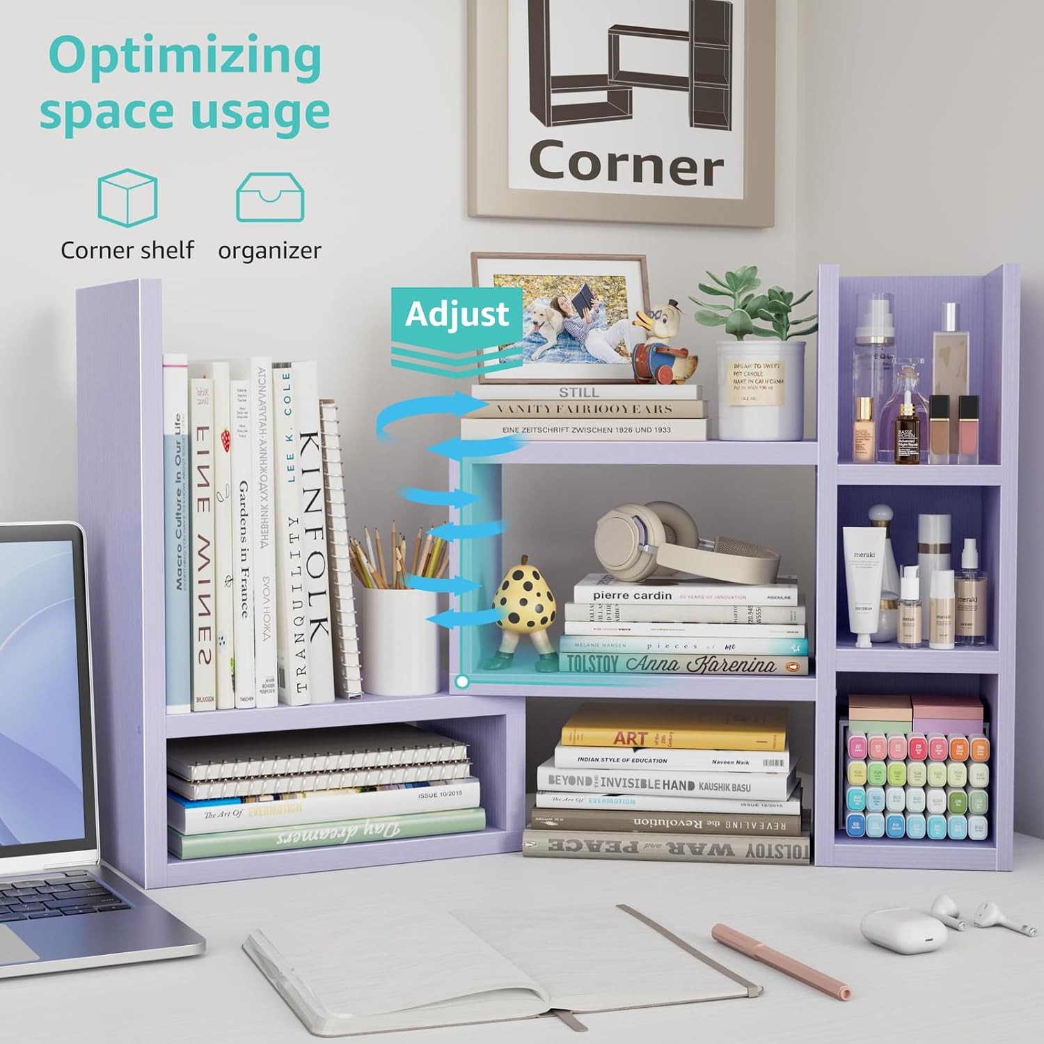 Desk Shelves Desktop Organizer Shlef – Purple Office Organization for Top of Des