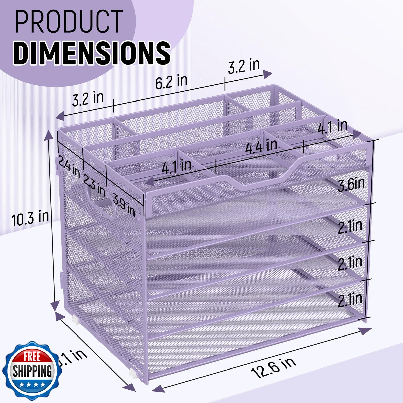 Docnest 5 Tier Mesh Desk Organizer- Letter Tray with Adjustable Compartments,