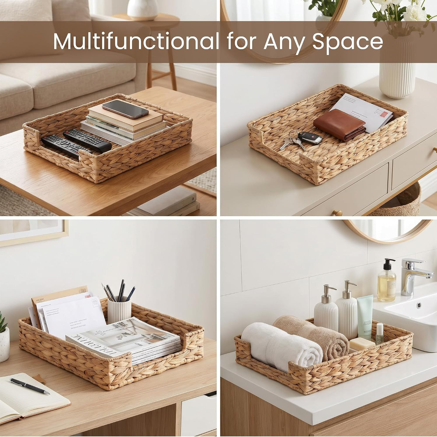 Letter Tray Water Hyacinth, Wicker Desk Organizer for Office Supplies Mail | Des