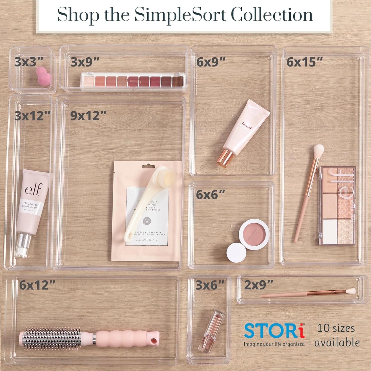 SimpleSort 2-Piece Stackable Clear Drawer Organizer Set 12″ x 9″ x 2″ Rectangle