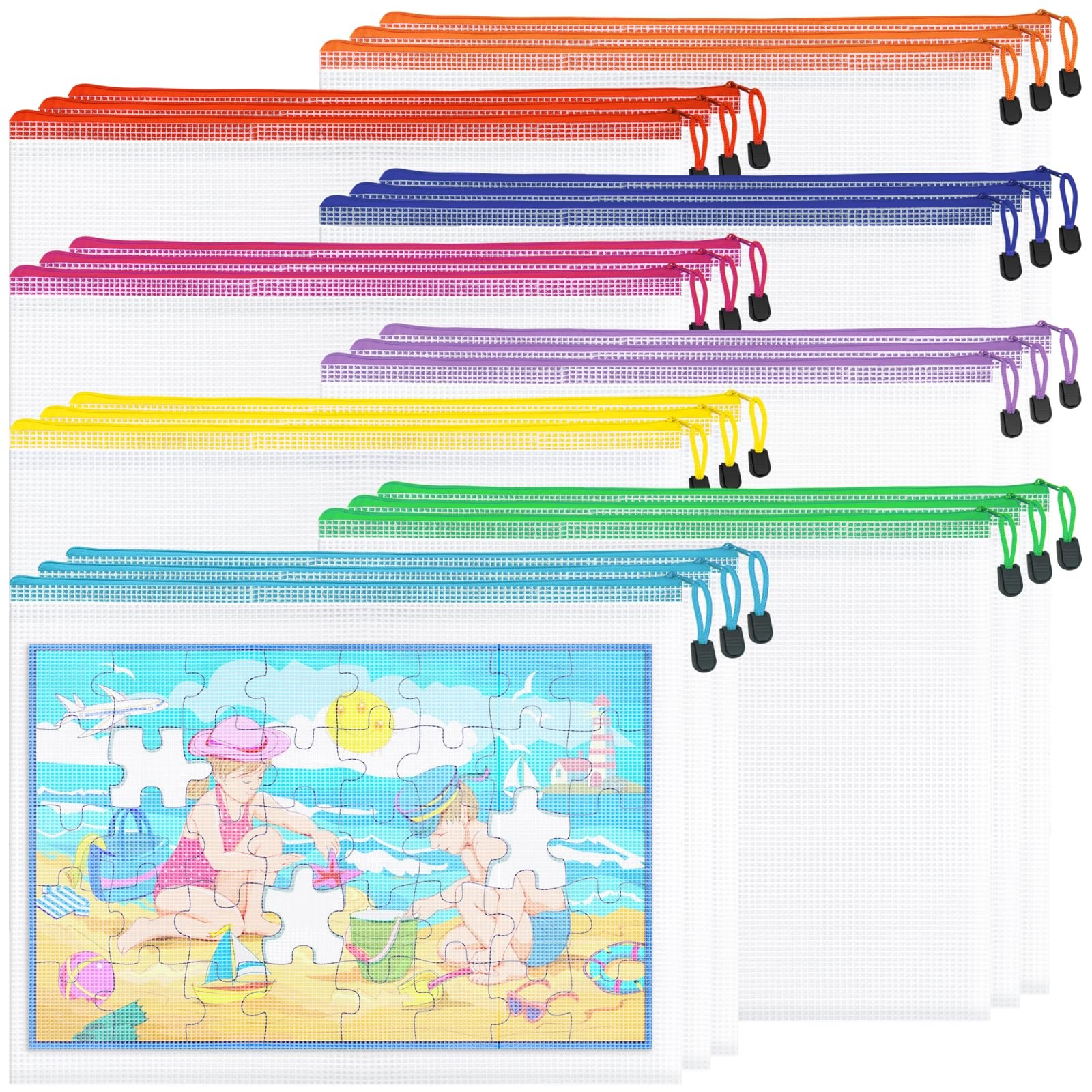 24 PCS Mesh Zipper Pouch File Bags A3 17×12 Inch Reusable Storage 8 Colors