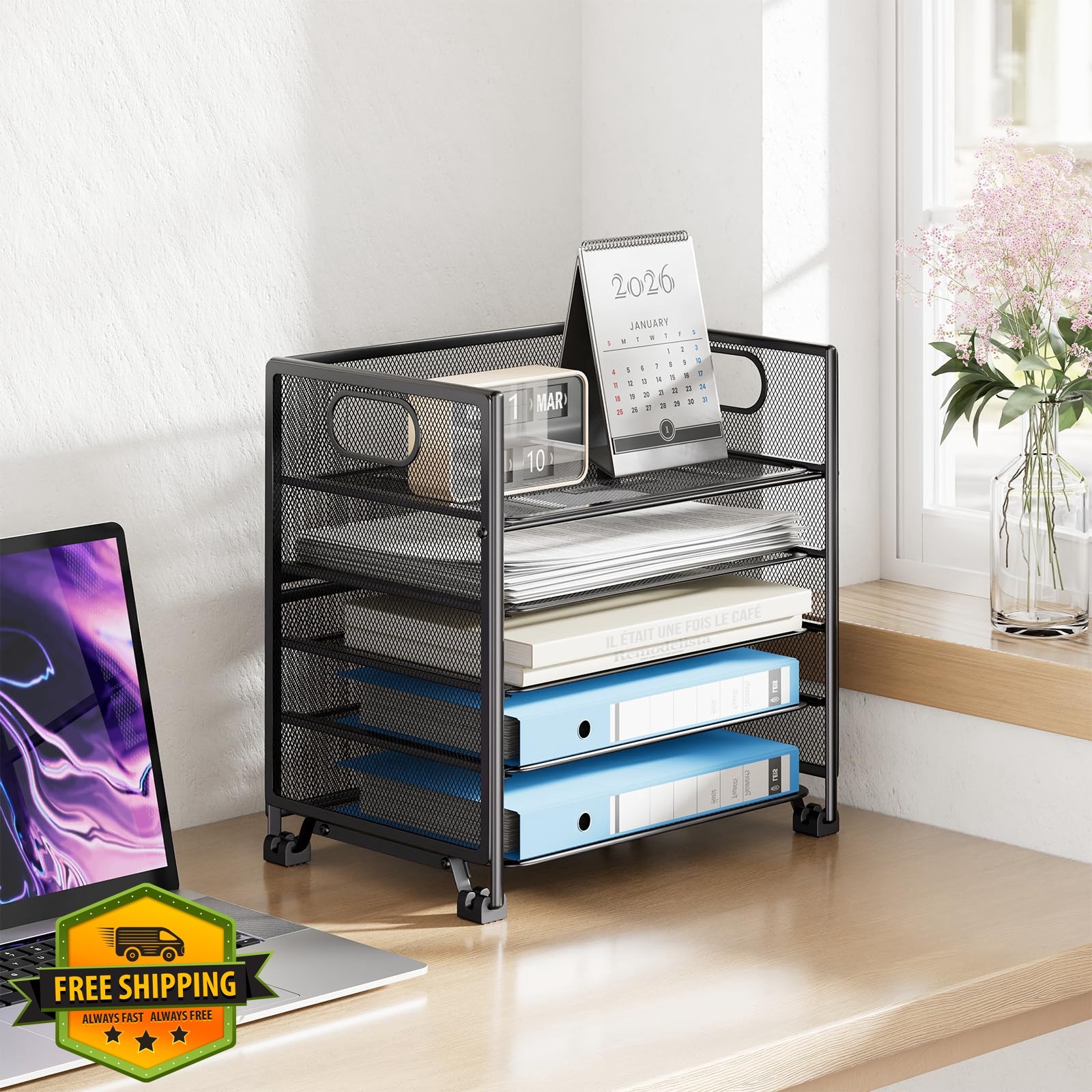 Simple Trending 5-Tier Letter Tray Organizer Black 13.3″x9.3″x13″