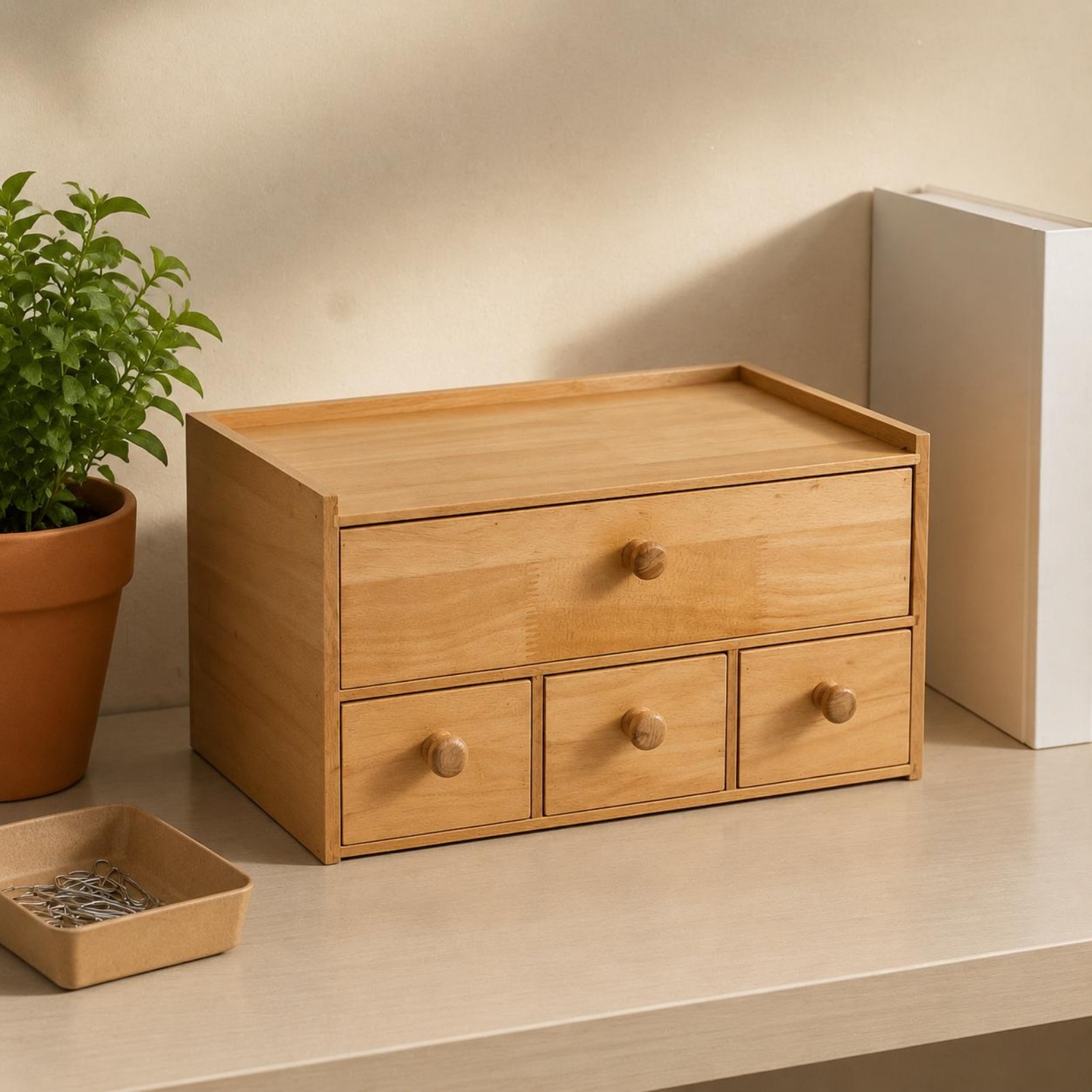 Wooden Desktop Storage Box Sturdy 4 Drawer Storage Box No Assembly Required