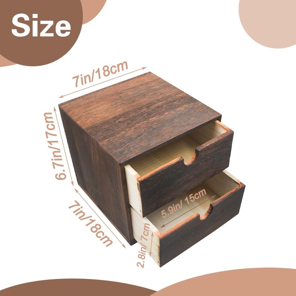 2-Drawer Desk Organizer Rustic Wooden Drawer for Storing Dark Brown