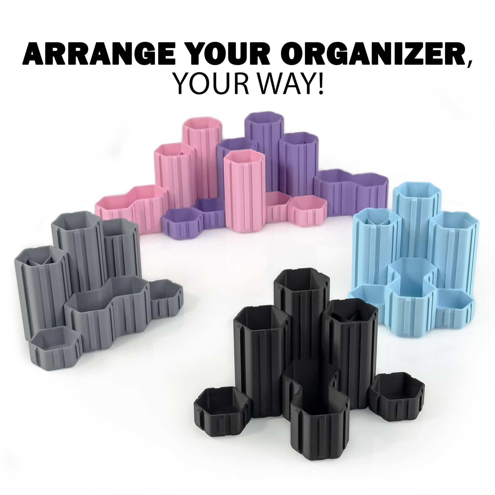 Glassboard Studio Hexaflex Organizer Set – Four container sizes, Navy Blue