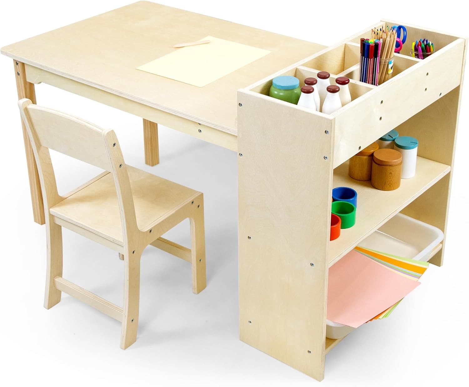 Kids Art Table and Chair Set, Birch Wooden Activity Craft Table, Kids