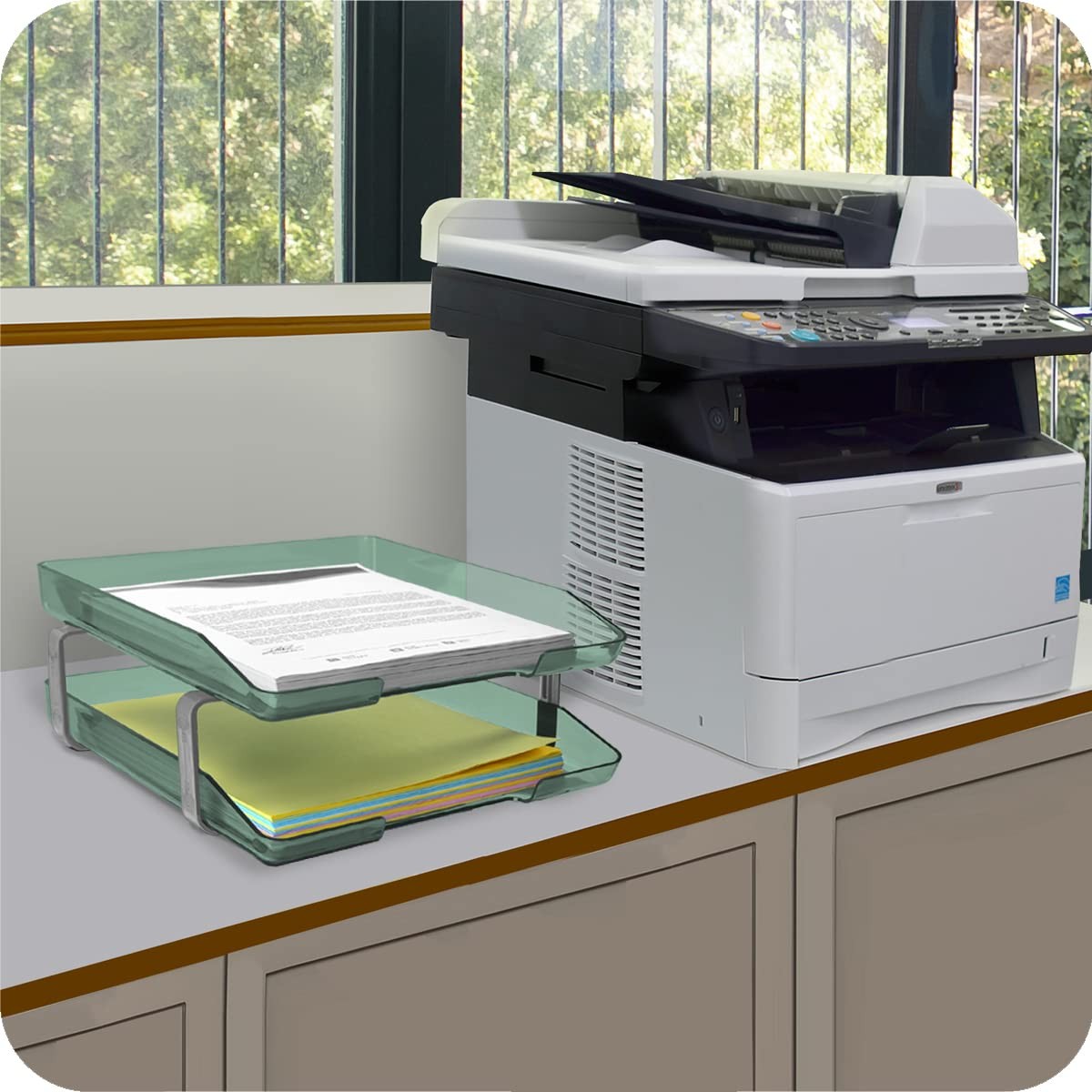 2 Tier Letter Tray Front Load Design A4 Size Desktop Organizer Clear Green