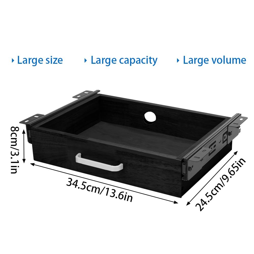 Upgrade Wood Under Desk Mounted Sliding Pull-out Drawer, Ball-Bearing Black