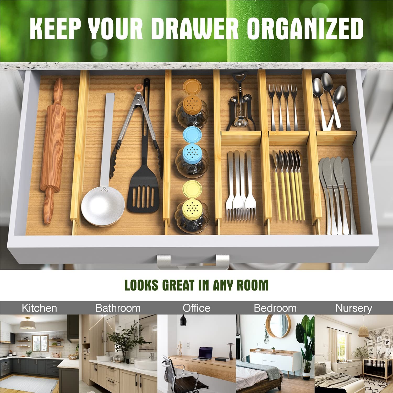 ANTOWIN Bamboo Drawer Dividers Organizers, youth large / 11-13, yellow