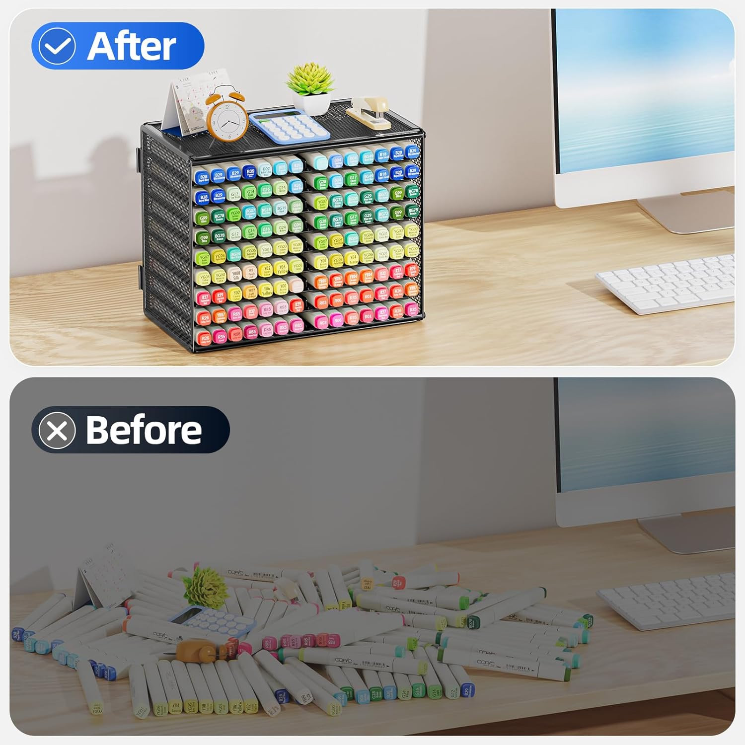 Mesh Marker Organizer, Metal Desktop Storage Rack for 126 Markers, Pens, Pencils