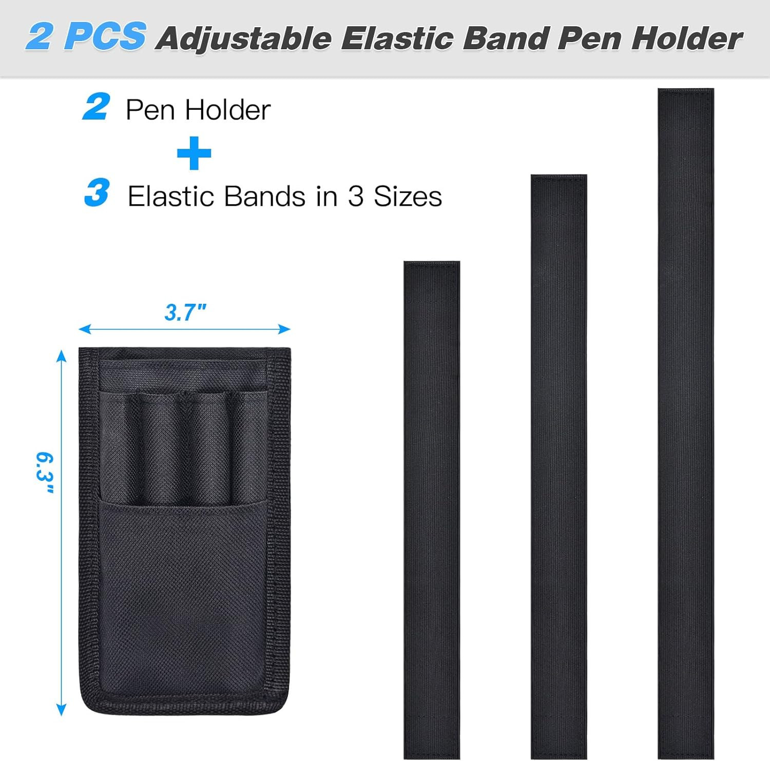 2 Pcs Pen Holder for Notebook, 3 Adjustable Elastic Bands with 2 Pencil Clips fo
