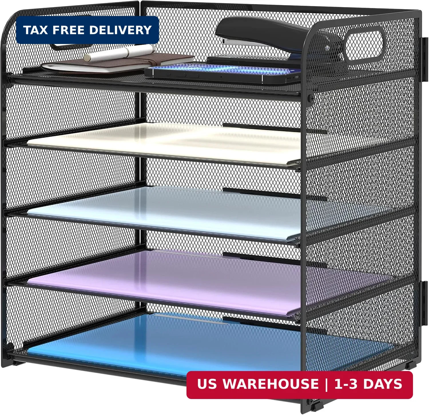Supeasy 5 Trays Paper Organizer Letter Tray with Handle-Mesh Desk File Holders,
