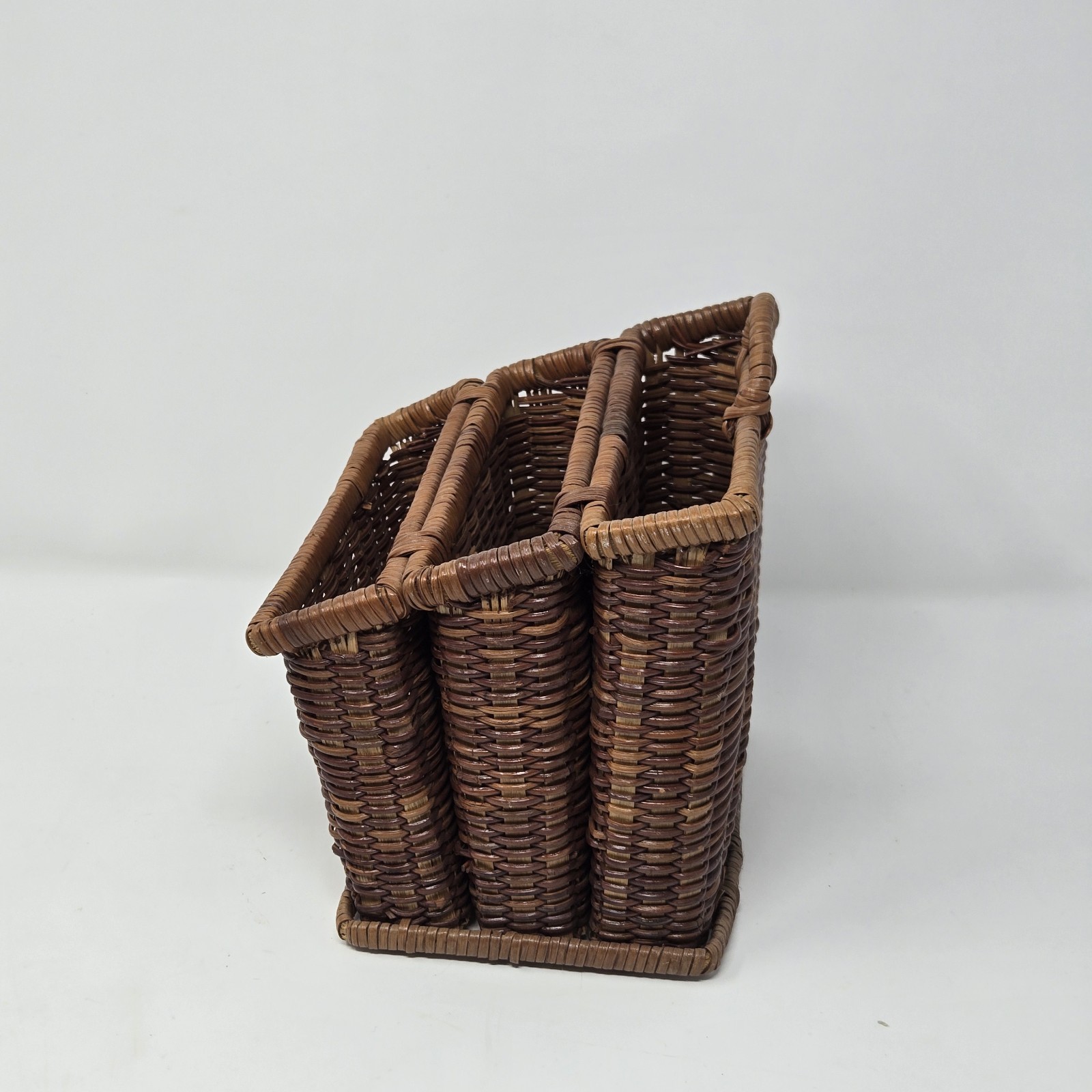 VTG Bamboo Wicker Rattan Desk Accessory Square Letter Holder 3 Compartment Hang