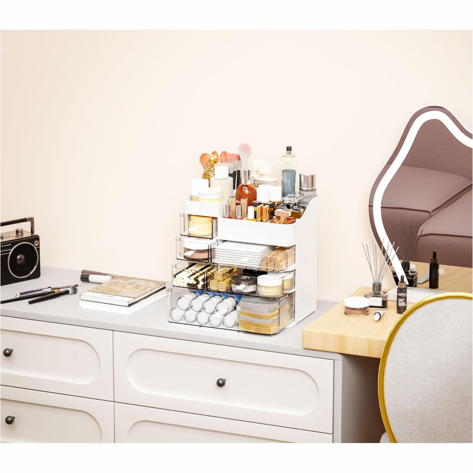 White Countertop Makeup Organizer with 6 Drawers,Large Large-6 Drawers,