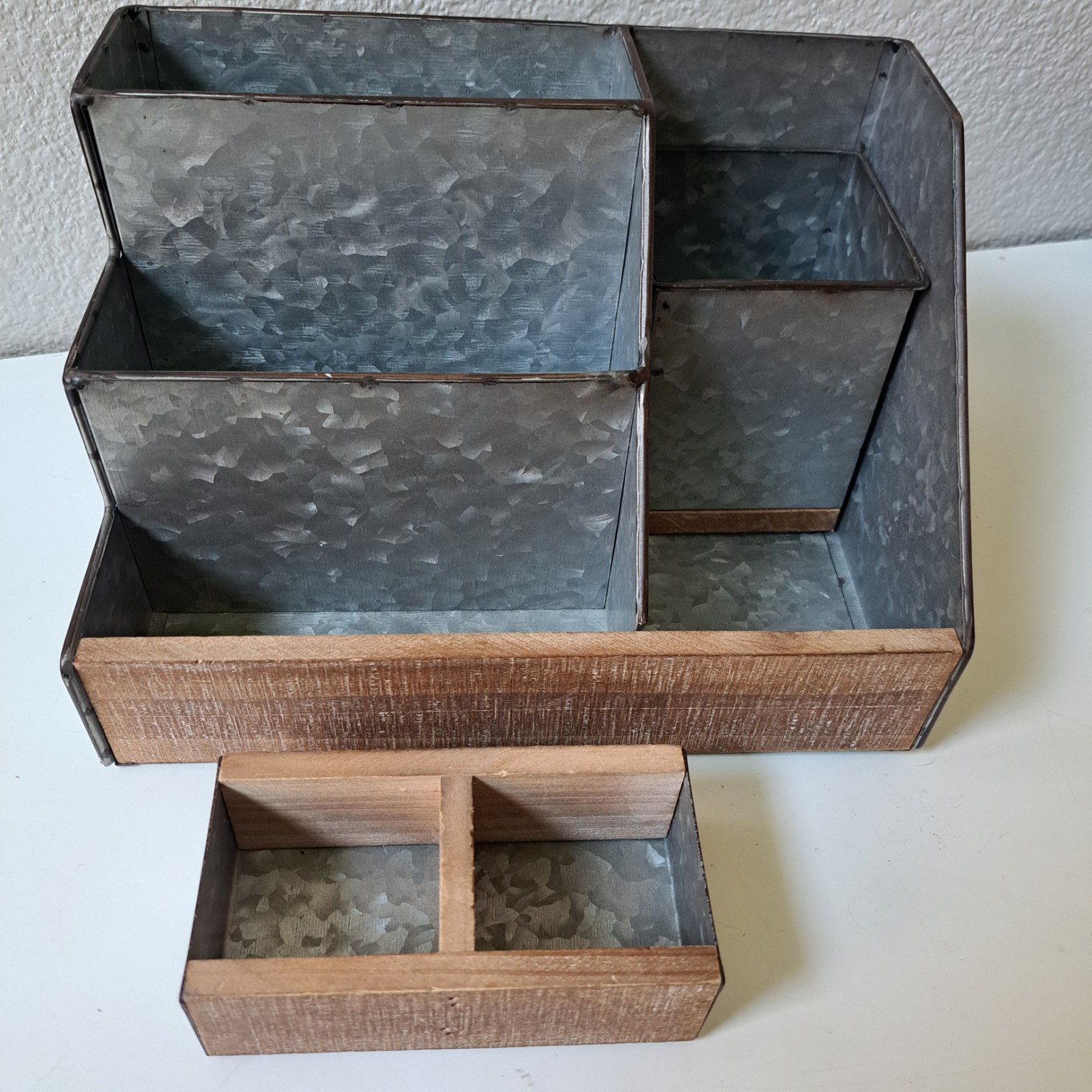 Galvanized Metal Desk Organizer Set- 3 pc. Rustic Mail Organizer For Desktop NEW