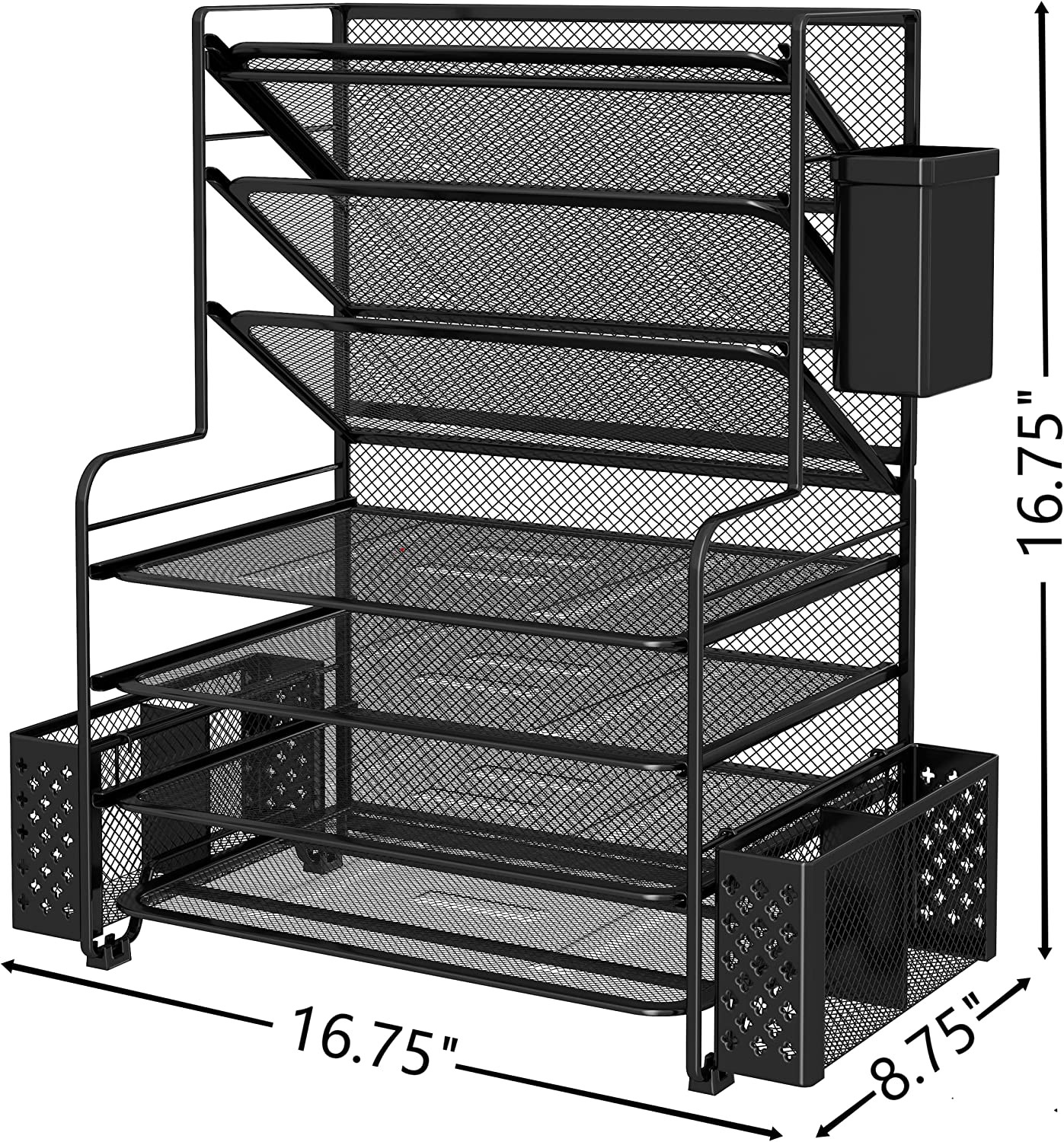 7 Tier Desk File Organizer Letter Tray Paper Holder with Pen Holder Black