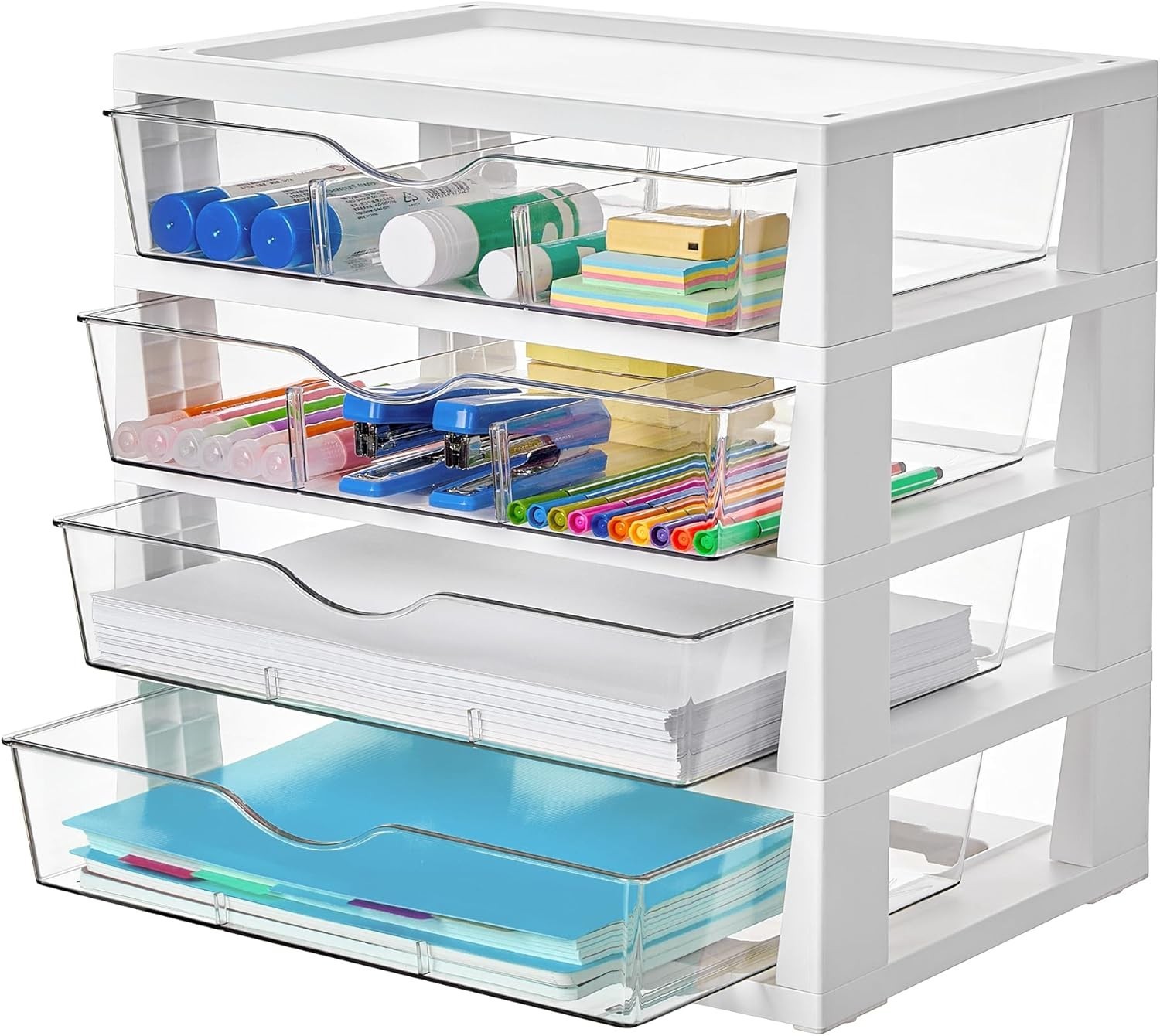 Clear Desk Organizer, 4-Tier Assemble Desktop File Organizer with Drawers, Of…