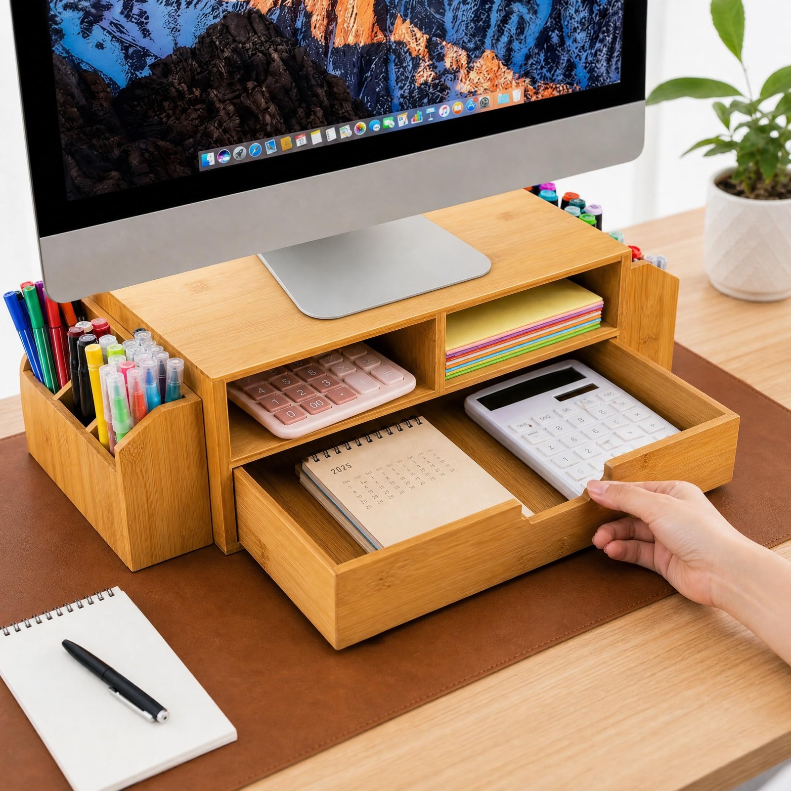 Hiceeden 2 Tier Bamboo Desktop Organizer, Desk Monitor Stand Riser