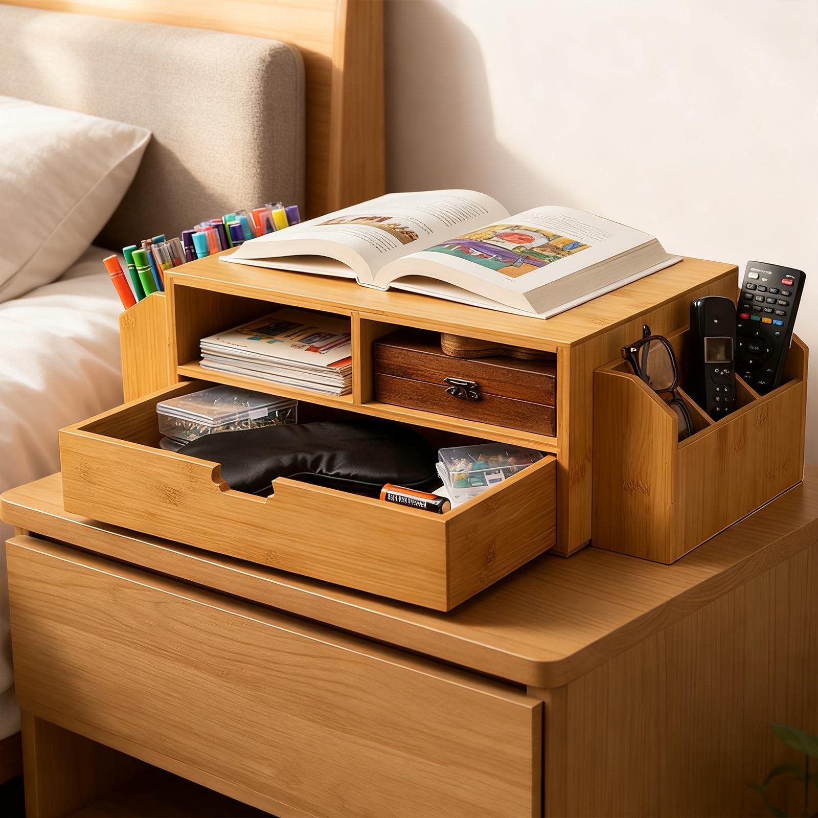 Hiceeden 2 Tier Bamboo Desktop Organizer, Desk Monitor Stand Riser