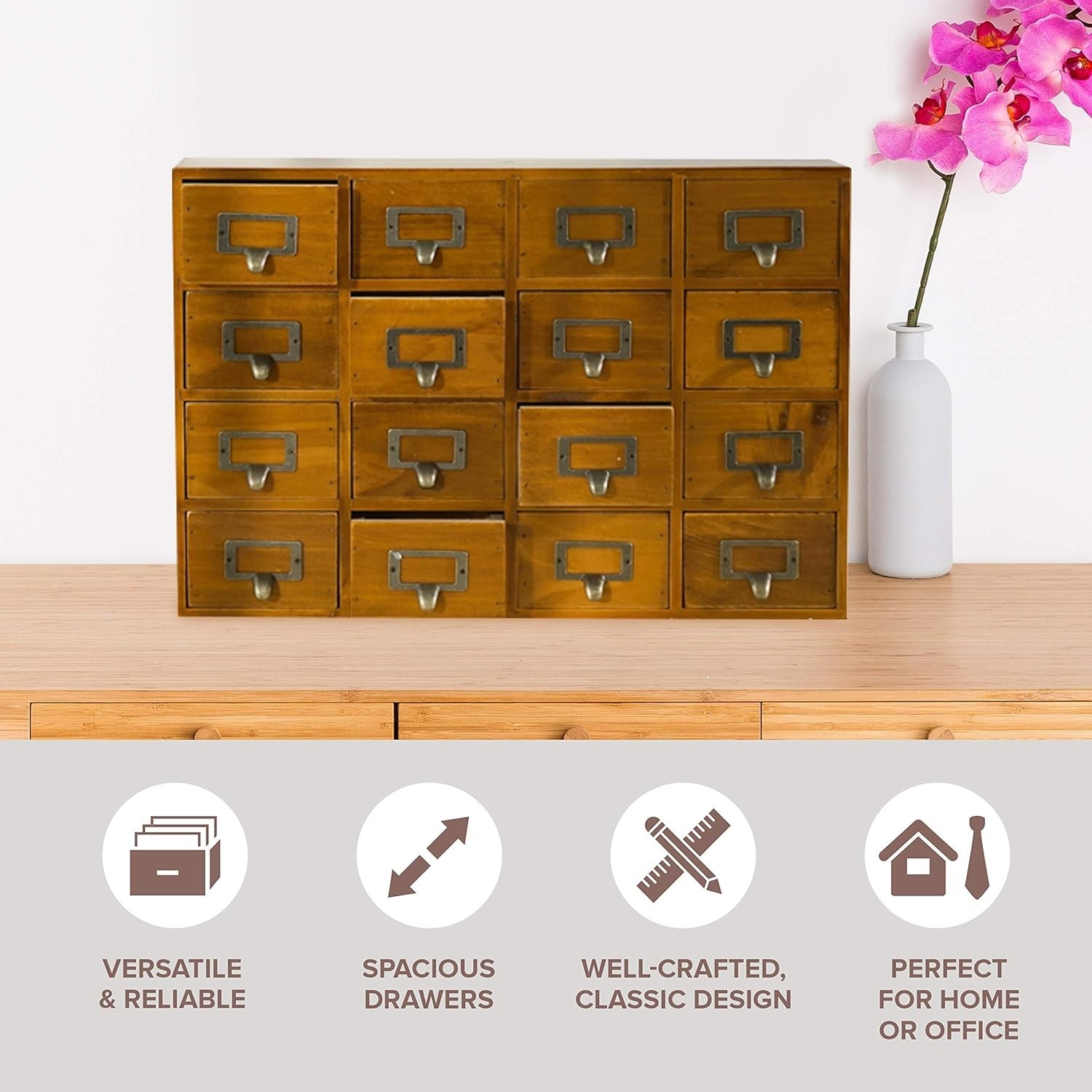 Rustic Wooden Desk Drawer Organizer – 16 Drawers Storage Box