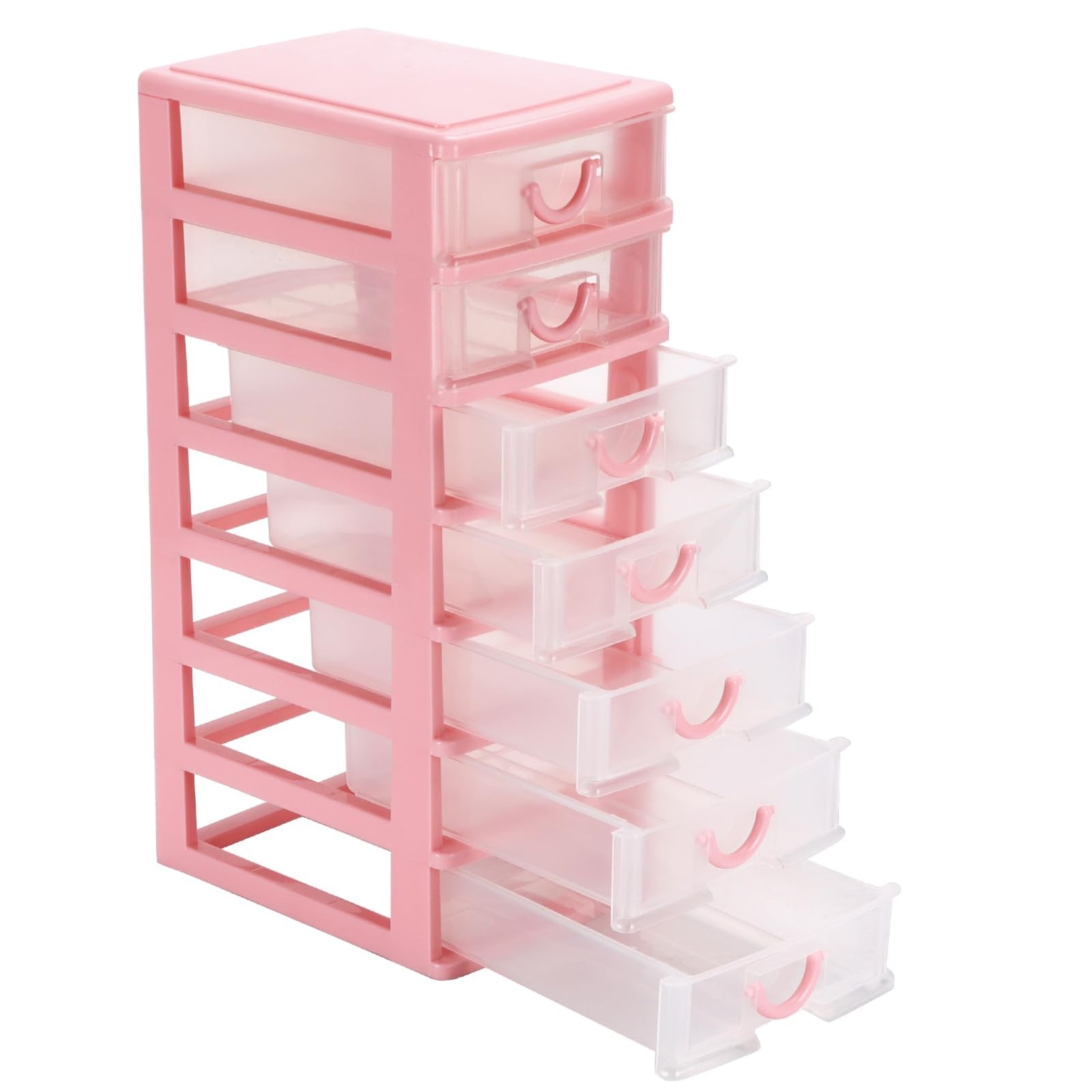 Rempry Mini Plastic Organizer with 7 Clear Drawers, 7.1″x5.1″x13.2″ Pink