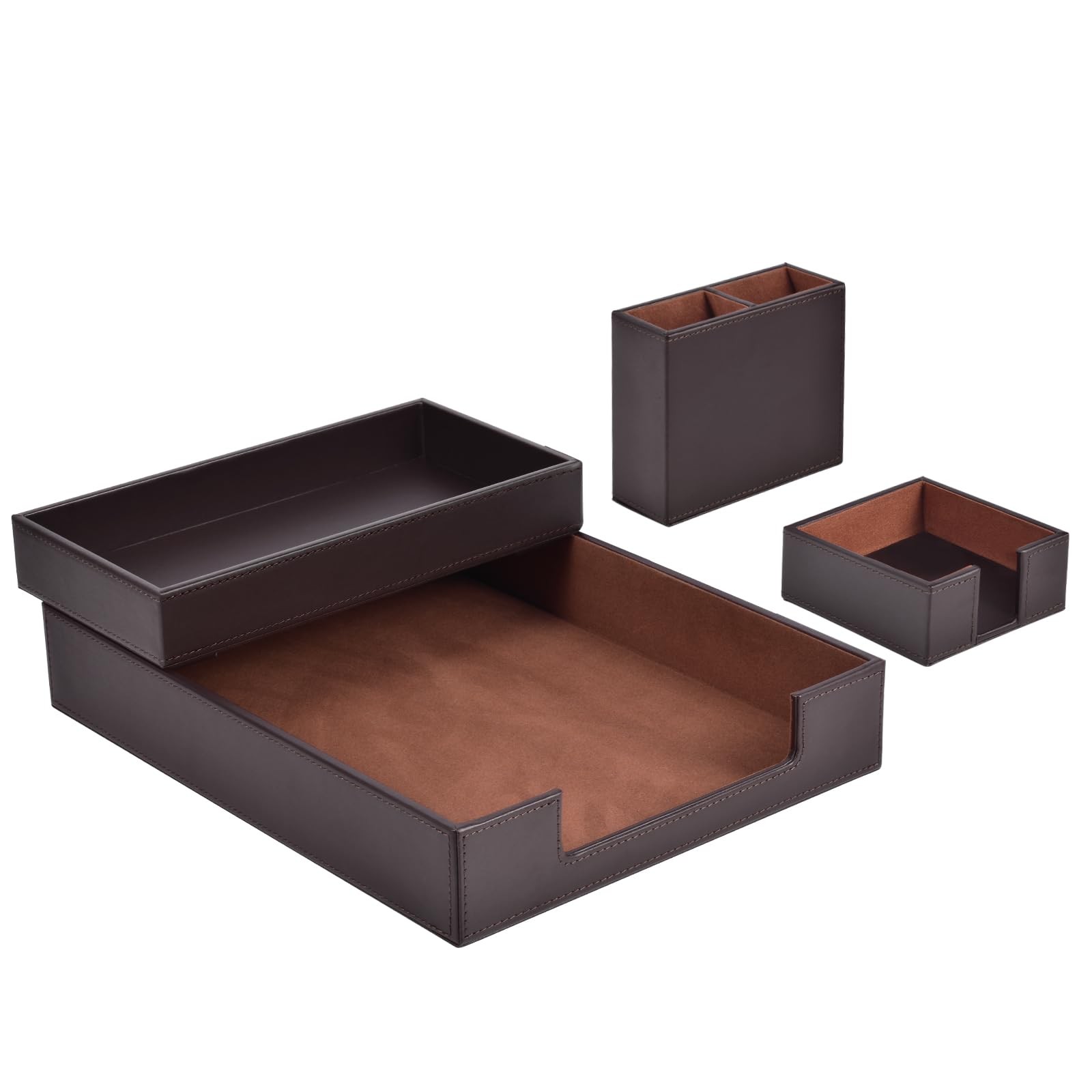 4 Pack Leather Office Supplies/Desk Organizer for Letter Paper Tray,Sticky No…