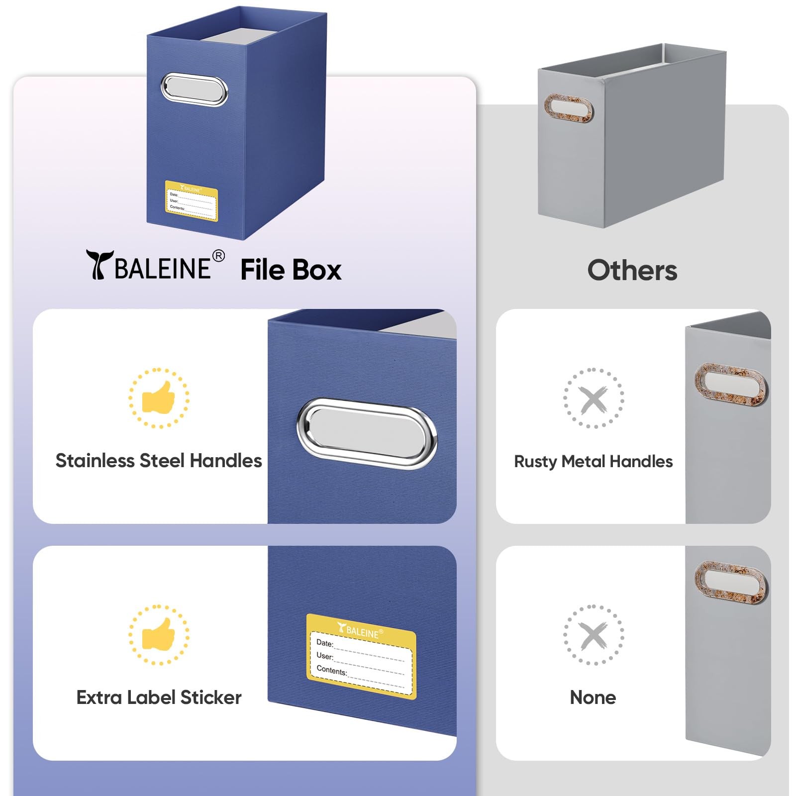 BALEINE File Organizer Box, Cardboard 12.25 x 5.38 x 9.75 inches, Navy