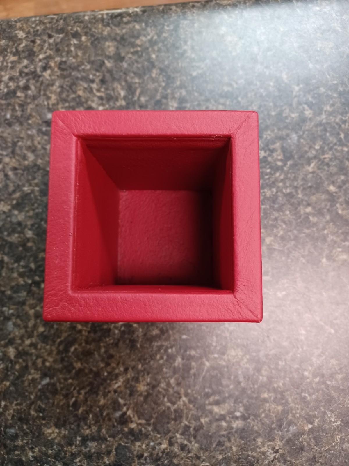 Red Leather Square Pen Holder Pencil Cup Desktop Caddy Stationery Organizer