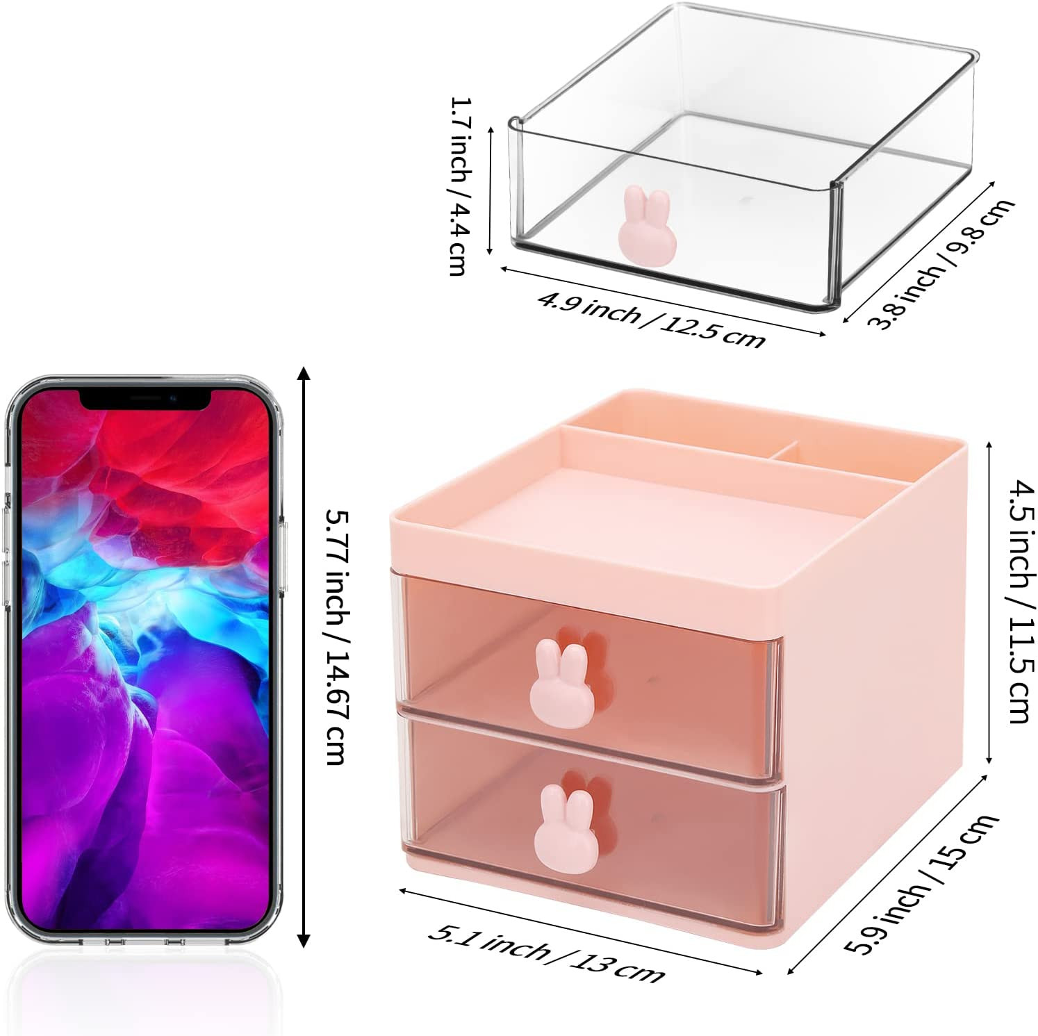 Small Desk Organizer With Drawer Office Desktop Storage Box Business Card/Pen…