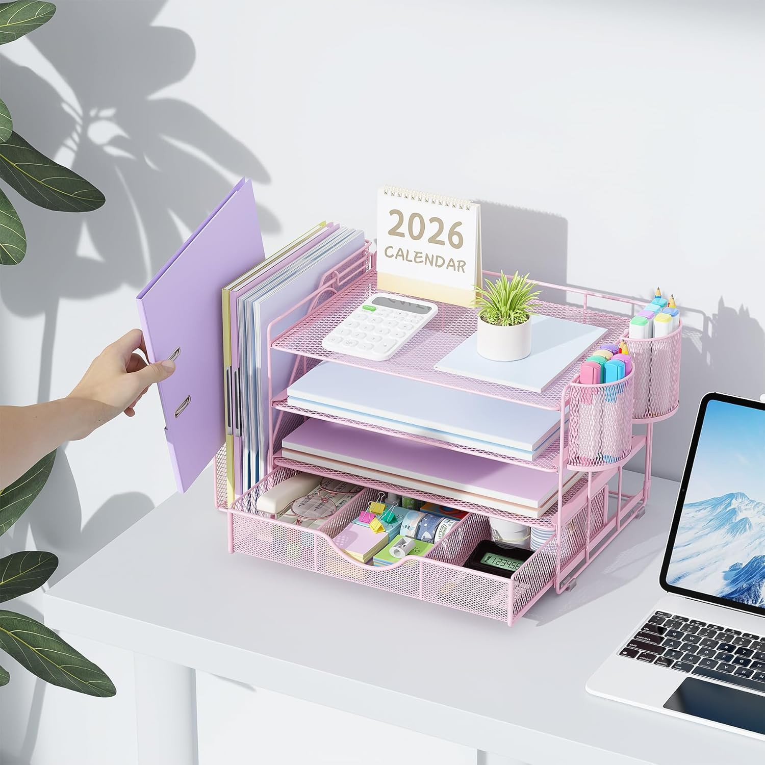 Desk Organizers and Accessories with File Holder, 4-Tier Desk Accessories & Work