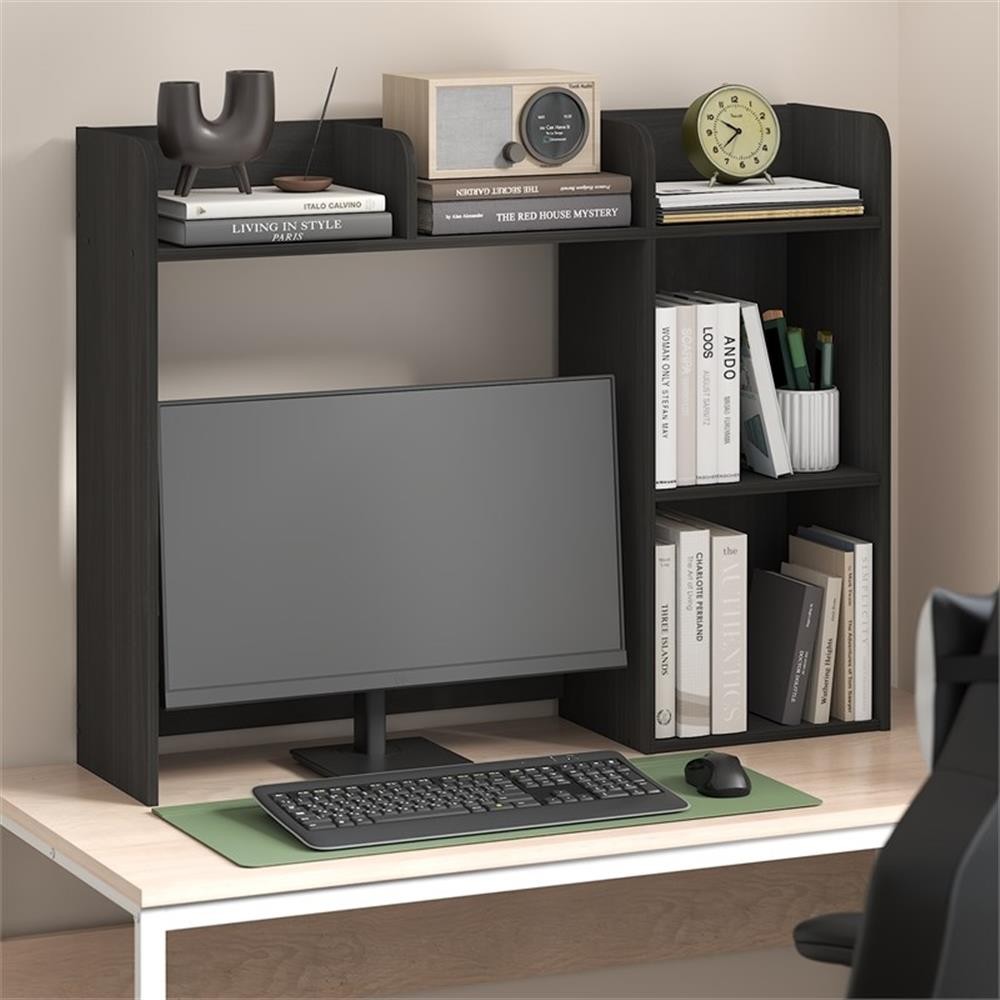 Pemberly Row 5 Shelves Desk Shelf with Monitor Space in Espresso