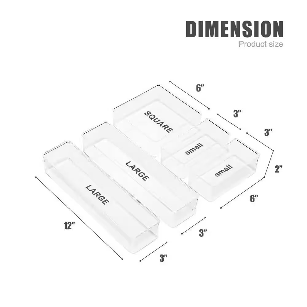 Drawer Organizer Set for Office Storage, Clear 12 In. X 2 In. Plastic Desk Organ