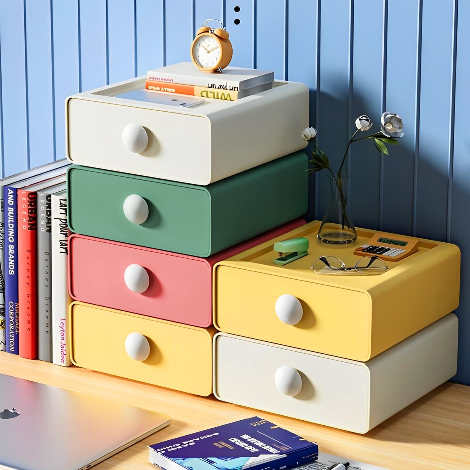 RETON 4 PCS Desktop Storage Drawers, 18.5cm x 20cm x 7.5cm, Multicolor