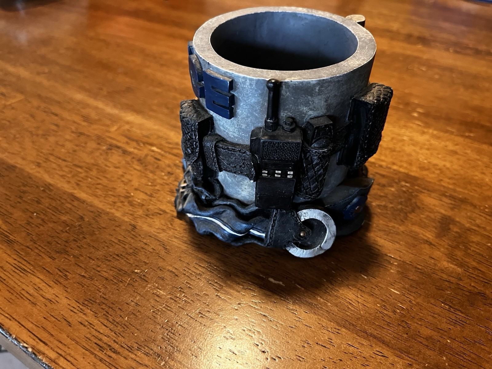 Vanmark Porcelain Police-Themed Desk Pencil Holder Organizer Cup Blue/Gray