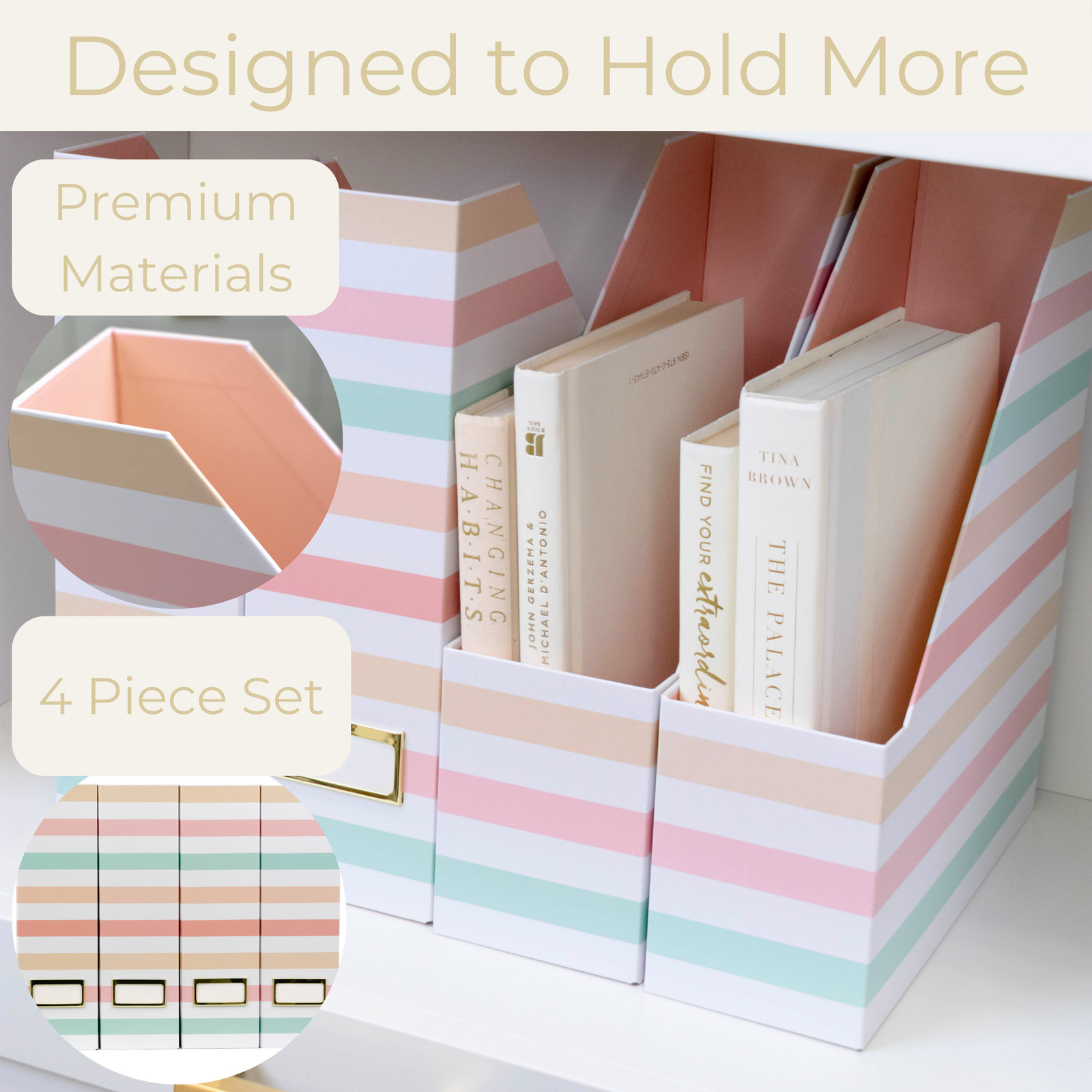 Foldable Magazine Holders in Pastel Stripes-Cardboard Vertical Organizer