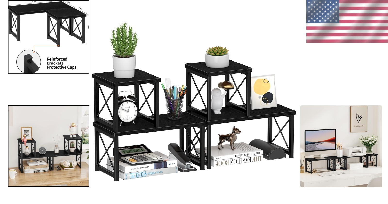 Versatile 2 Tier Desk Organizer, Freestanding Shelf – Black