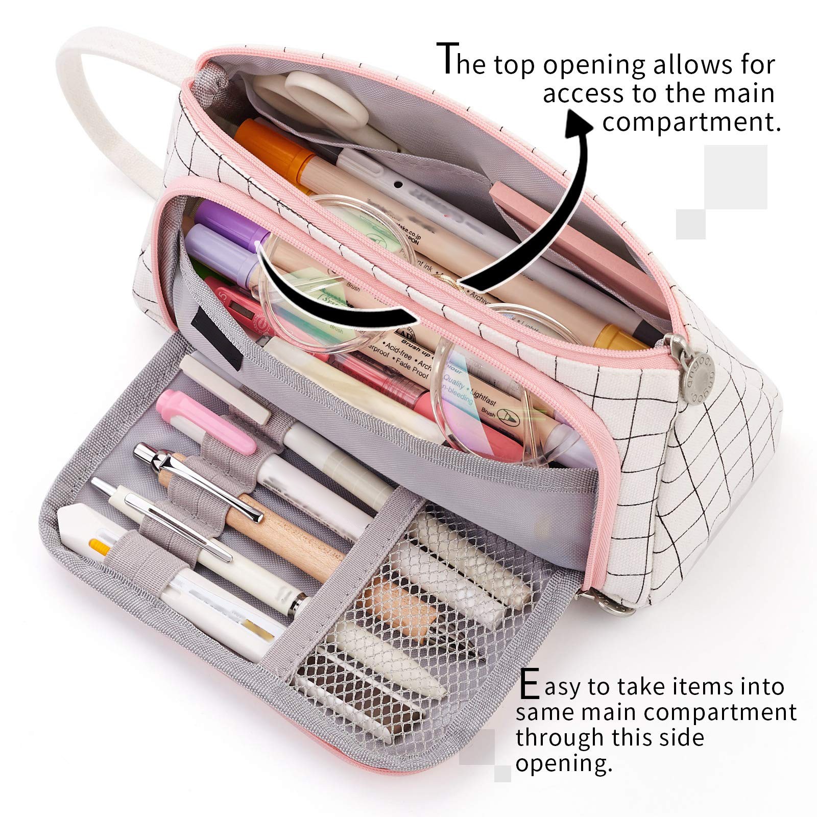 Durable Pen Pouch, Big Capacity Organizer, Stationery, Pink