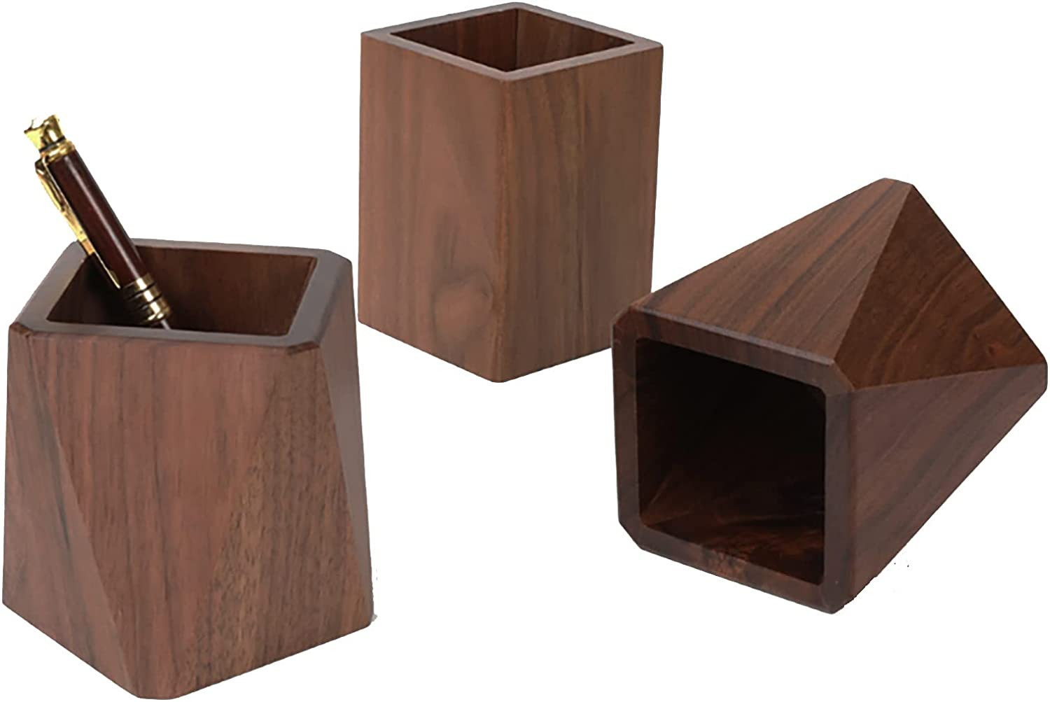Black Walnut Wooden Pencil Box, Multiple-Use Desk Writing Stationary Organizer W