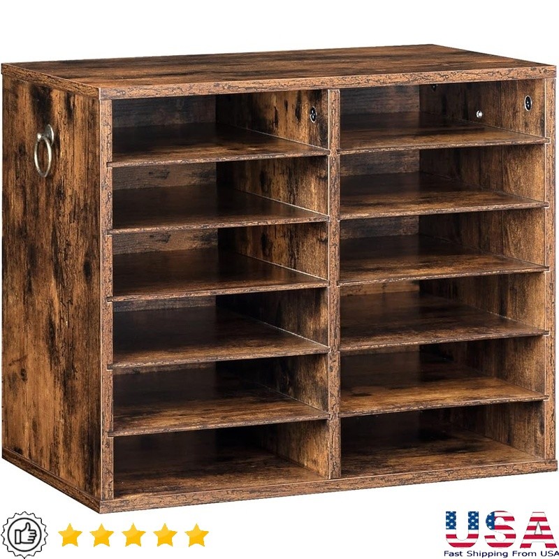 12 Slot Wooden Mail Sorter Adjustable File Organizer Classroom Office Storage US