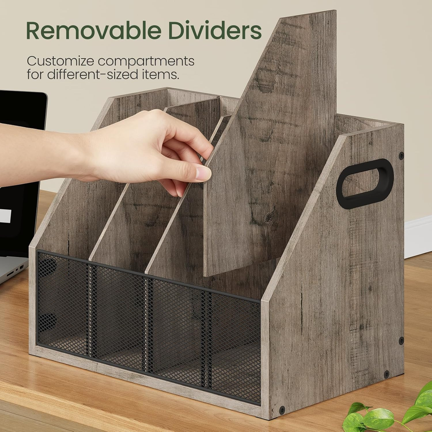 CHOEZON Wooden Desktop File Organizer with Removable Dividers, Mesh Front Panel