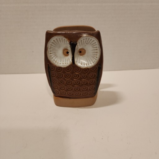 Vtg Brown Owl 4″ Stoneware Pen Letter/NotePad/Napkin Holder UCTCI Japan Ceramic