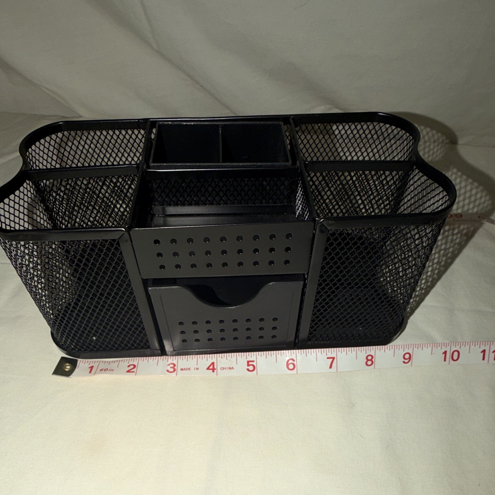BLACK MESH DESK OFFICE ORGANIZER PEN/PENCIL HOLDER POST IT NOTE AND DRAWER