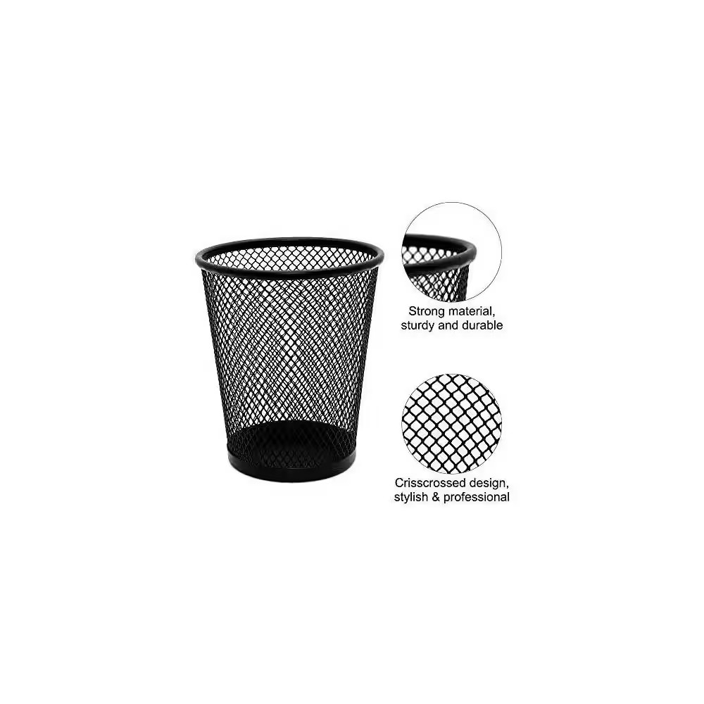 4 Pack Metal Mesh Pen Holders Black round Office Desk Pencil Organizer Cup Wire
