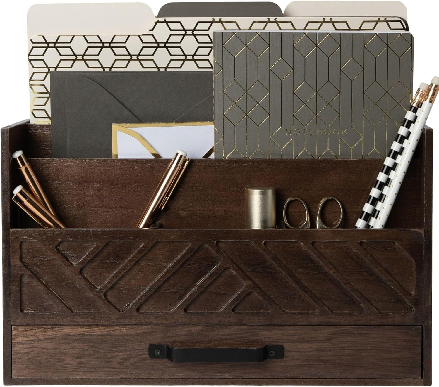 | Wooden Mail Organizer with Drawer and Compartments | Mail Sorter Organizer Cou